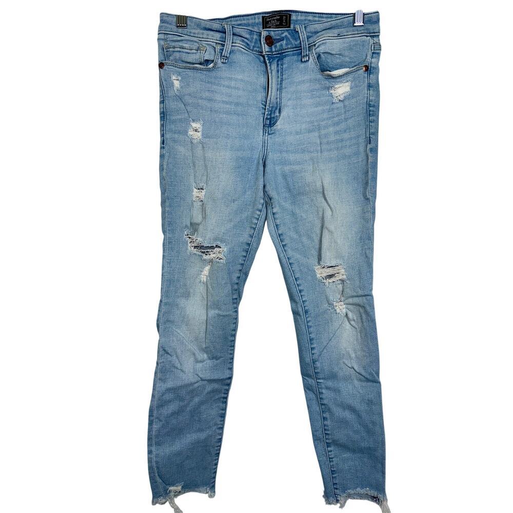 Abercrombie & Fitch Harper Low Rise Blue Denim Distressed Ankle Jeans Size 27 4